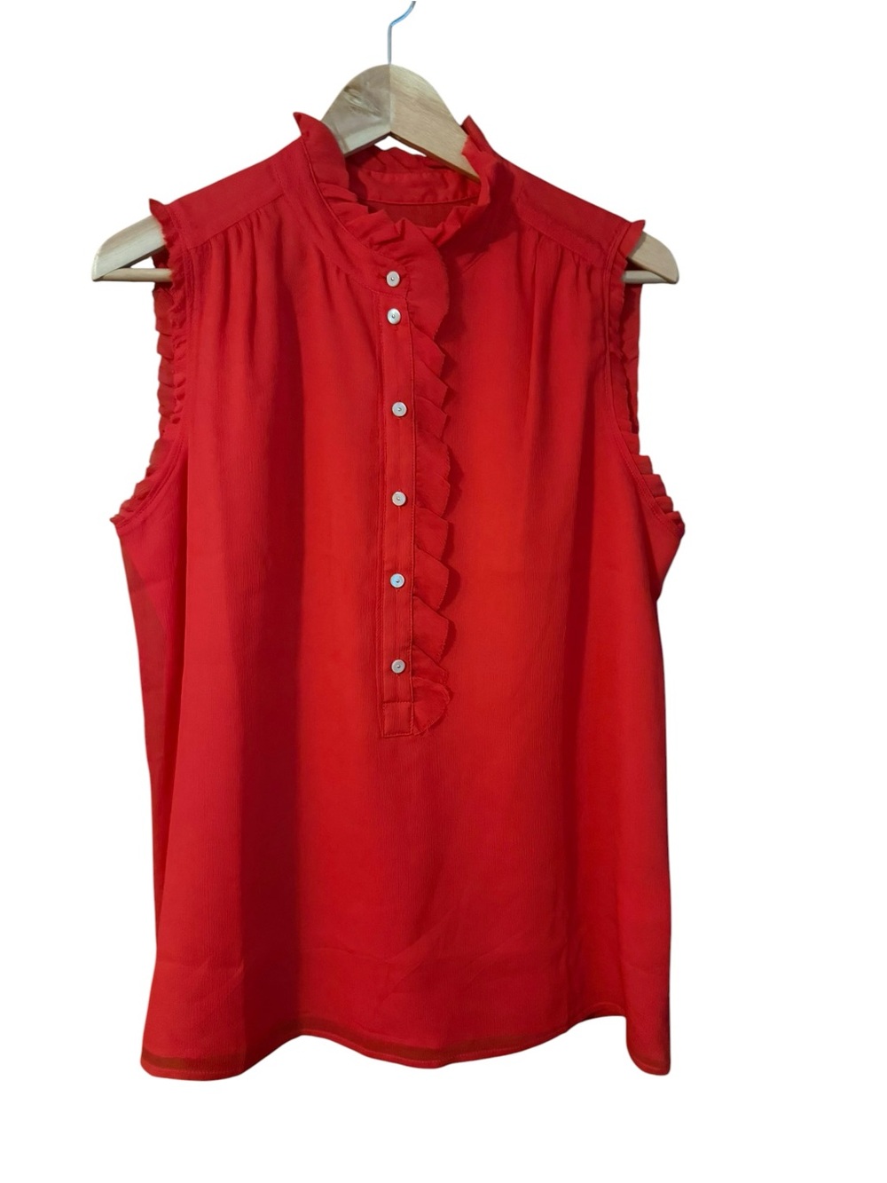 J. Crew NWT Sleeveless Ruffle-Trim Button Front Camisole Bright Red Petite